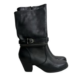 Bare‎ Traps Women’s Abilene Black Mid Calf Heeled Boots - Western Buckle - 8